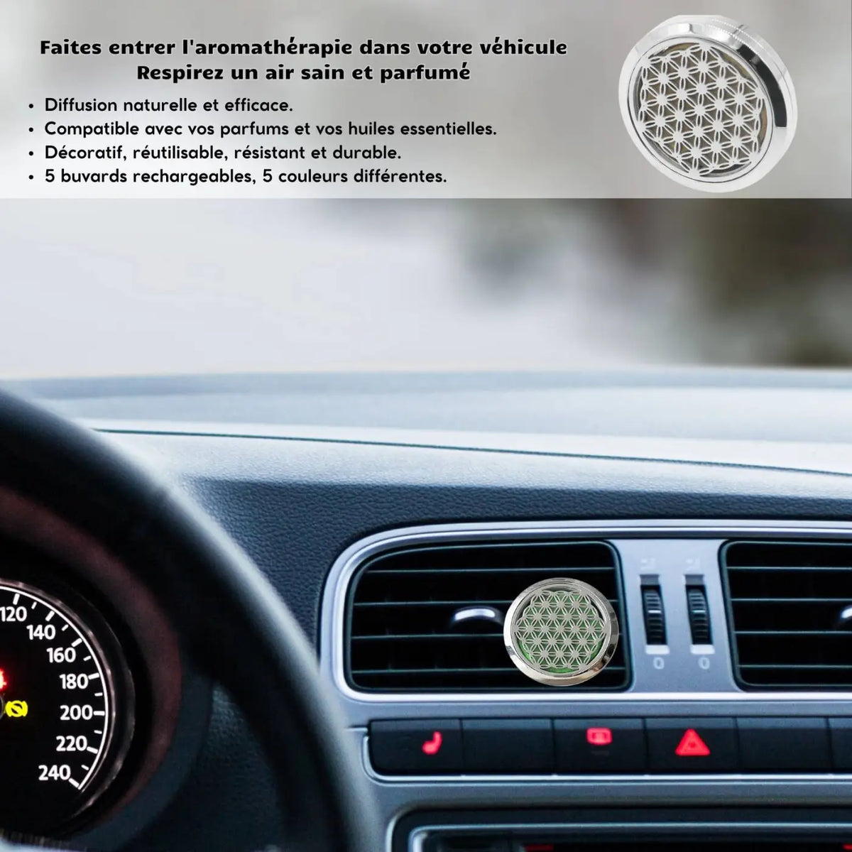 Zen'Arome Auto-Diffusor Clip'Arôme mit Blumenmuster, tragbarer Duftspender für Autos, dekoratives Design mit Lebensblumen-Motiv