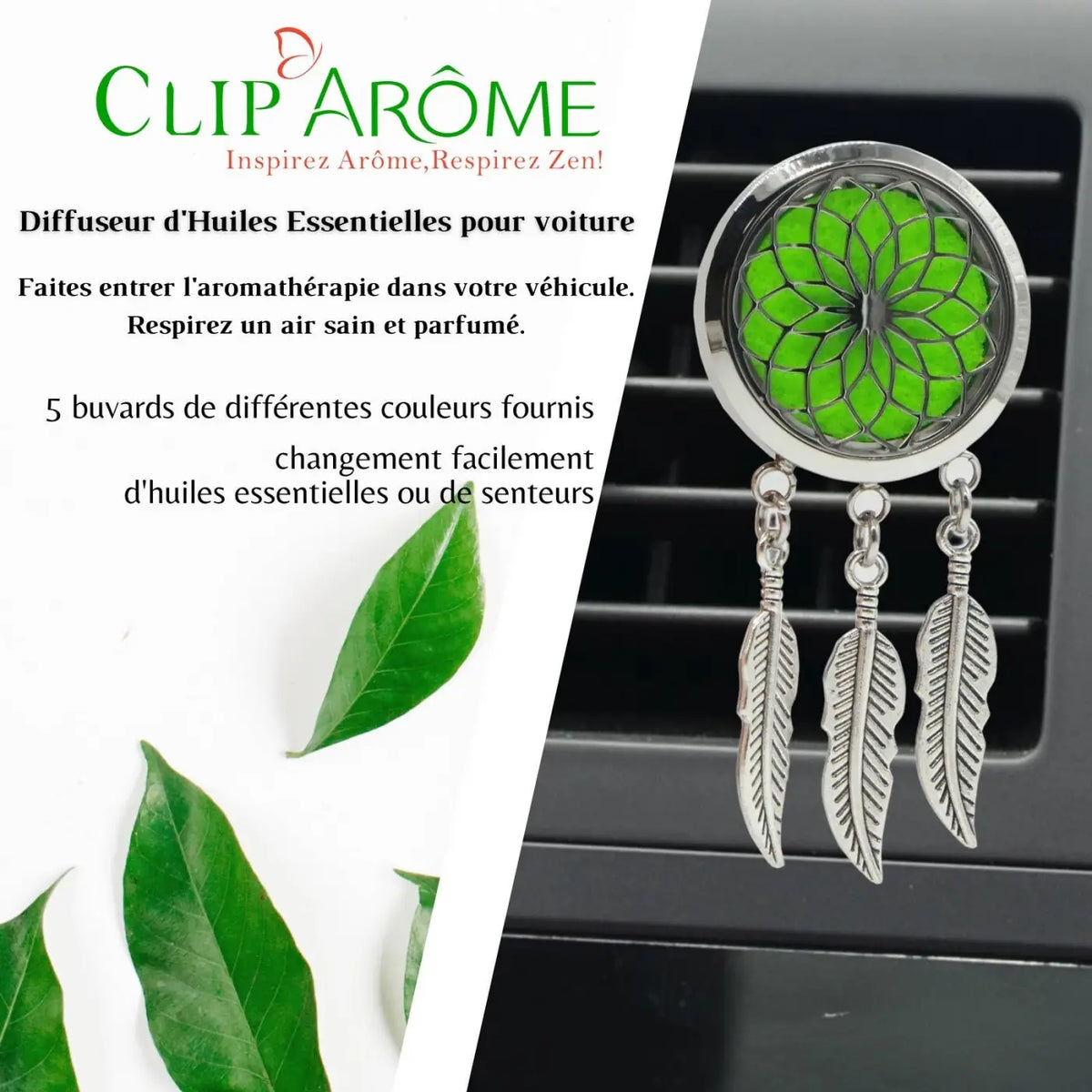 Zen'Arome Auto-Duftspender Clip'Arôme mit Traumfänger, luftdichter Diffusor für Auto, stilvolles Design und angenehmer Duft.