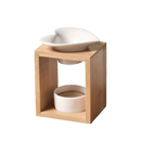 Weiße keramik herzförmige schale auf bambusrahmen duftwachsschmelzer von zenarome für scented wax im mana shop