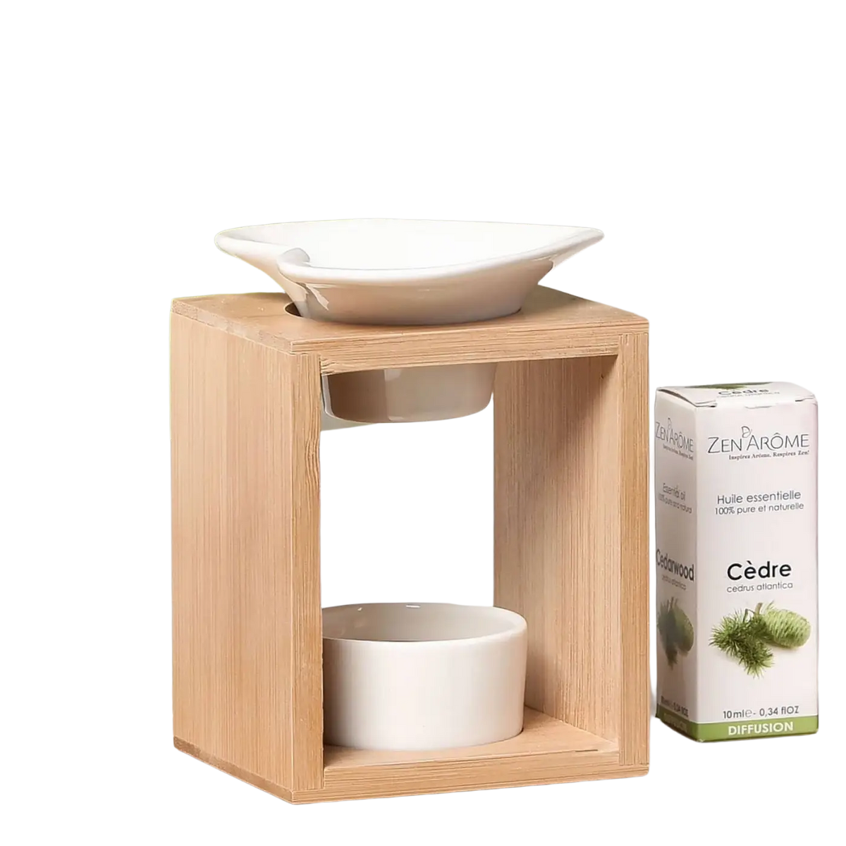 Zen'Arome Duftlampe mit Kerzenhalter aus Keramik und Bambus, Duftwachs-Schmelzer für aromatische Düfte