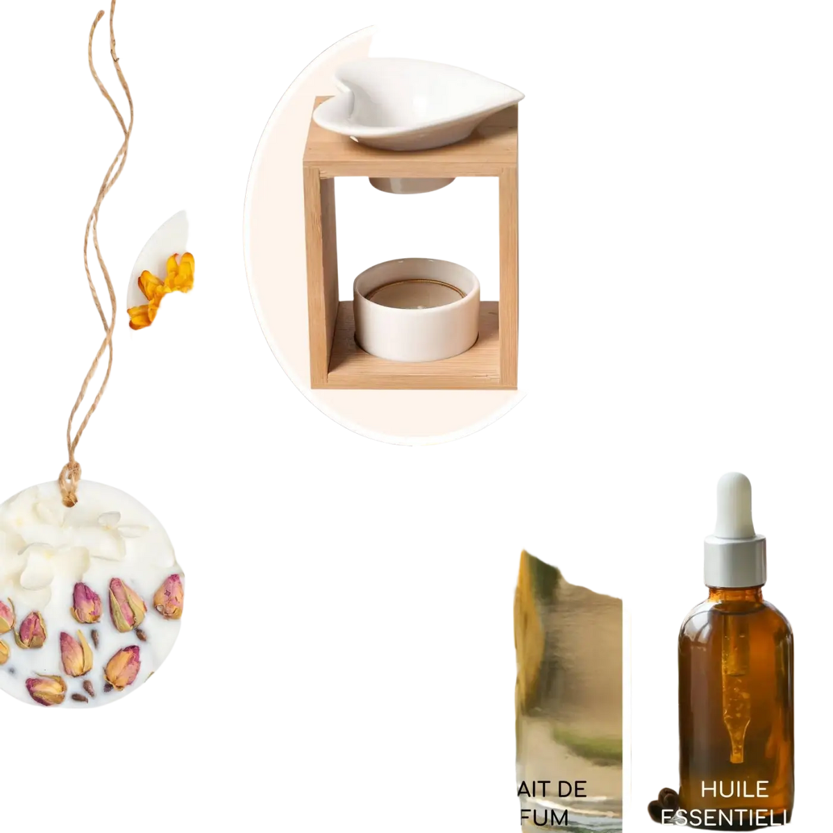 Zen'Arome Duftwachsschmelzer aus Keramik und Bambus, Kerzenhalter für Aromalampe, elegante Duftlampe mit natürlichem Design