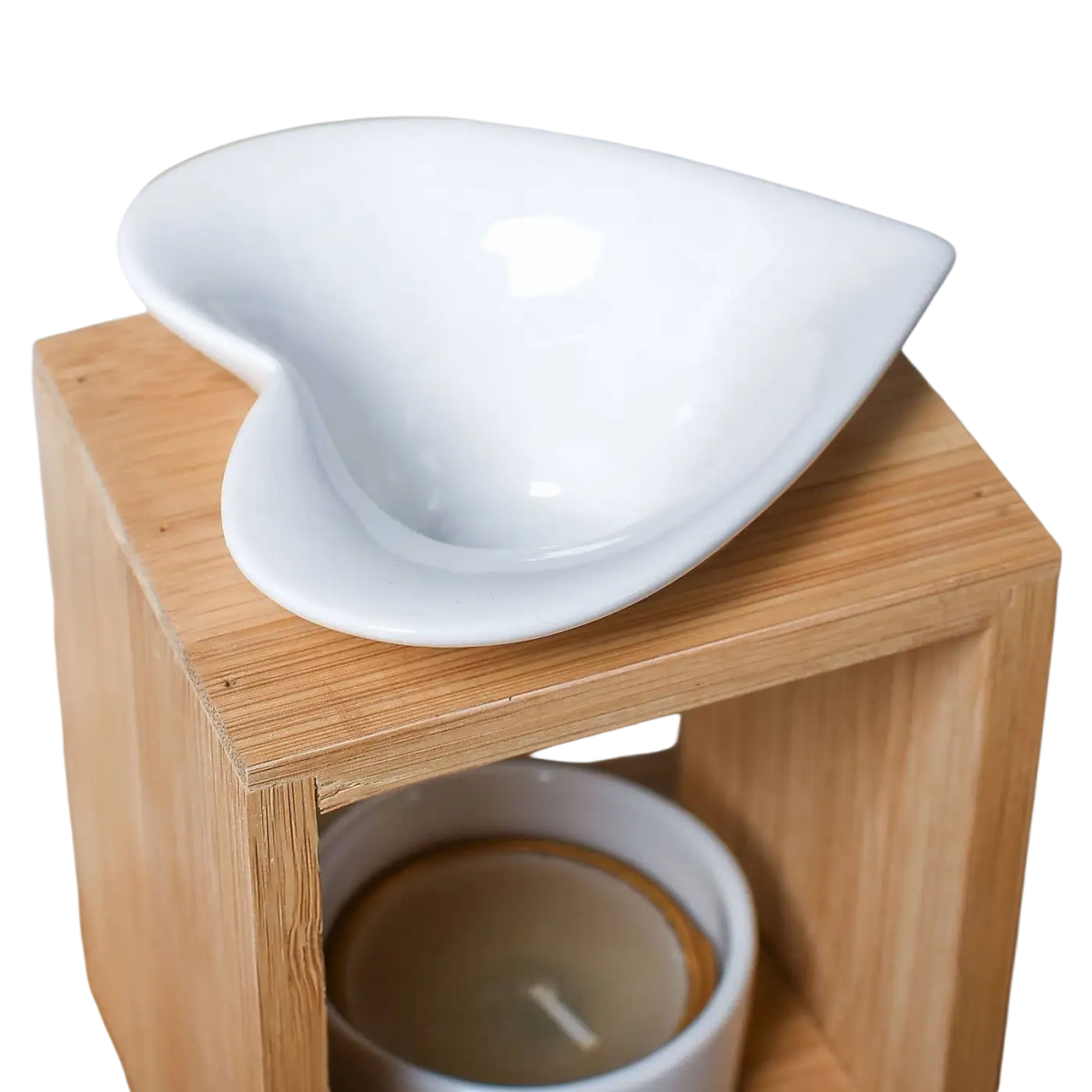 Zen'Arome Duftlampe aus Keramik und Bambus, Duftwachsschmelzer mit Kerzenhalter, elegante Aromalampe für angenehmen Raumduft