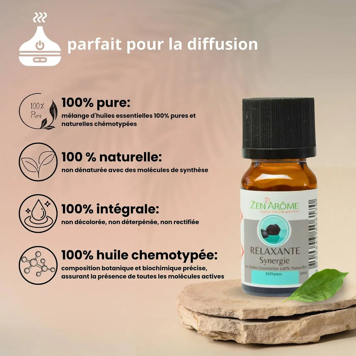 Ätherische Ölmischung von Zen'Arôme in 10 ml für Diffusor, entspannender Duft, naturbelassene ätherische Öle, ideal für Aromatherapie