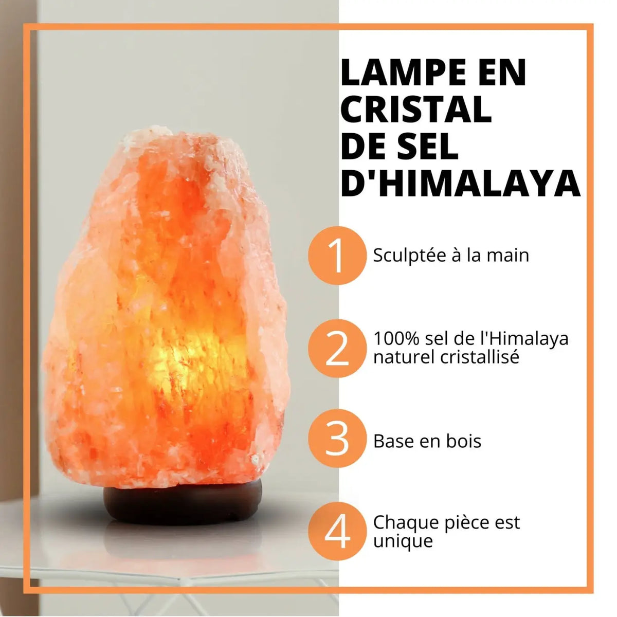 Handgeschnitzte Himalaya-Salzlampe von Zen'Arome, Rohform, 2 bis 3 kg, mit warmem Licht und natürlicher Salzstruktur