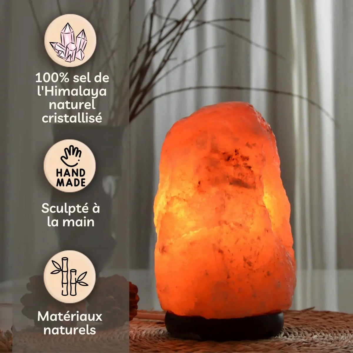 Himalaya-Salzlampe in Rohform von Zen'Arome, 2 bis 3 kg, warmes, sanftes Licht, natürliche Salzstein-Lampe