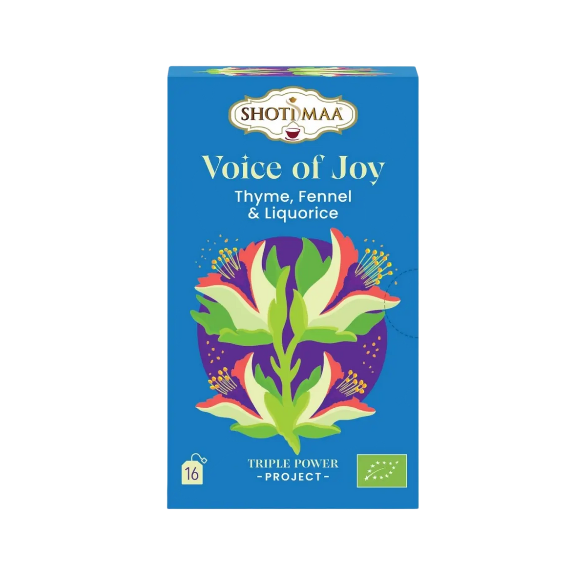 Bio-Kräutertee Zen'Arôme Voice of Joy mit Lakritz, Fenchel und Thymian in einer Tasse, aromatisch und natürlich.