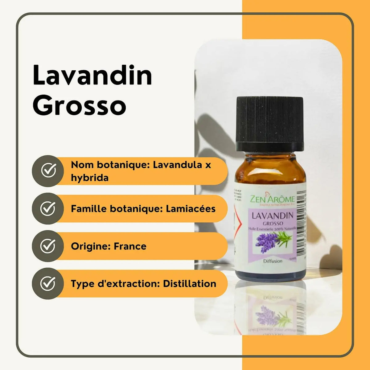 Ätherisches Lavandin Grosso Öl von Zen'Arôme, 10 ml, natürliches Lavendelöl in Flasche, ideal für Aromatherapie und Entspannung