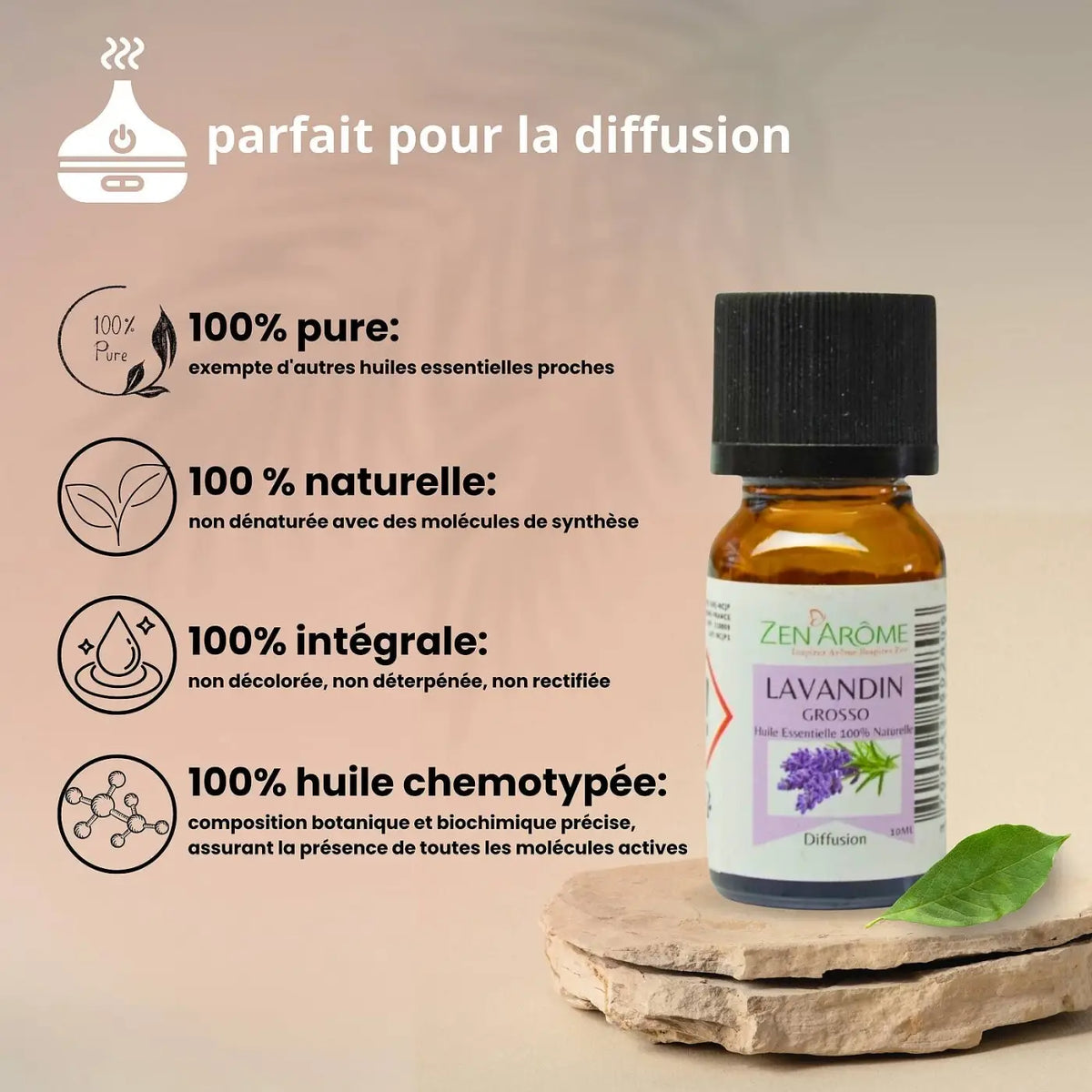 Zen'Arôme Lavandin Grosso ätherisches Öl, 10 ml, natürliches Lavendelöl für Aromatherapie und Entspannung
