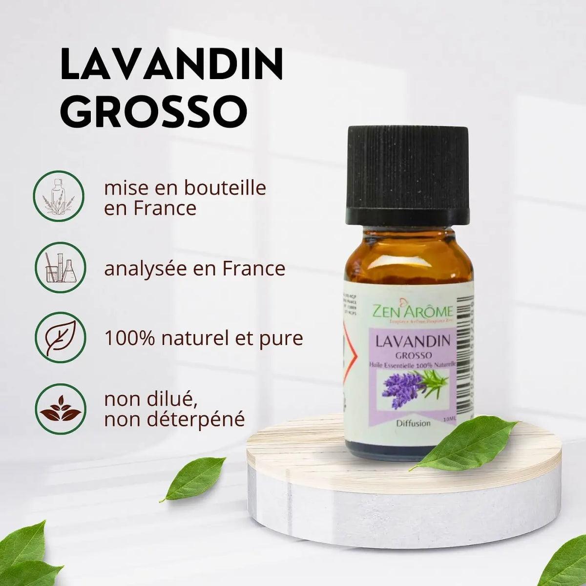 Zen'Arôme Lavandin Grosso ätherisches Öl, 10 ml, natürliches Lavendelöl in Flasche, für Aromatherapie und Entspannung