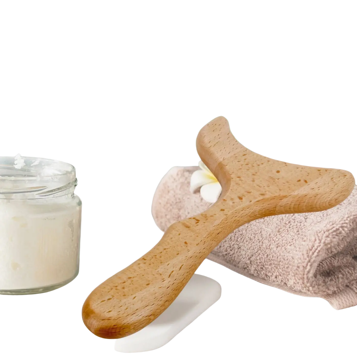 Holzmassagegerät Maryse von Zen'Arome für Madérothérapie, zeigt das Zubehör für therapeutische Behandlungen, in Nahaufnahme.