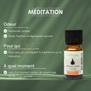Kleine bernsteinfarbene glasflasche mit schwarzem deckel und weißem etikett zen arome meditation essential oil für diffuser