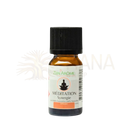 Kleine bernsteinfarbene glasflasche mit schwarzem schraubdeckel und zen arome meditation essential oil label für diffusor