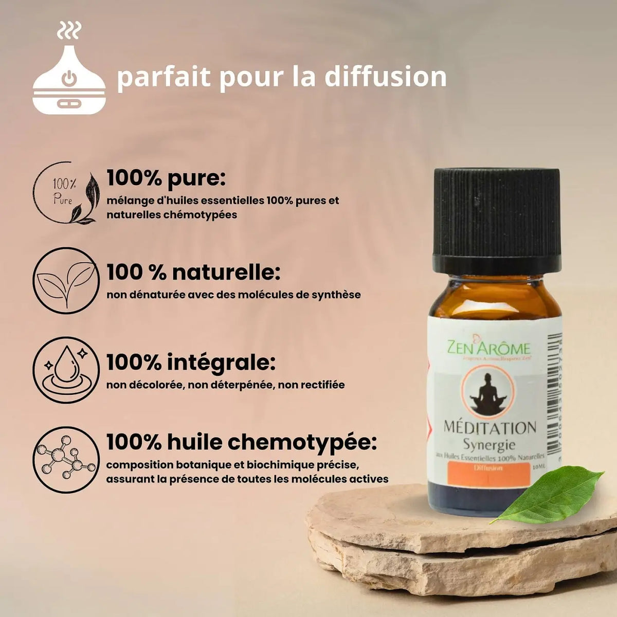 Ätherische Öle Zen'Arôme Meditations-Mischung im 10 ml Fläschchen, ideal für Diffusor, entspannende Duftnote