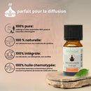 Ein kleines bernsteinfarbenes glasfläschchen mit schwarzem deckel und weißem etikett der marke zen arome meditation essential oil aus der meditation synergie produktlinie im mana shop