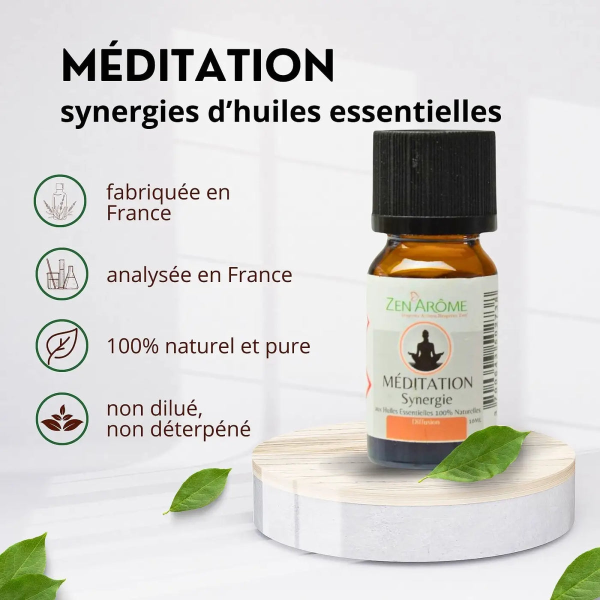 Ätherische Öl-Mischung für Meditationen von Zen'Arôme in 10 ml Flasche, ideal für Diffusor, natürliche Aromatherapie.