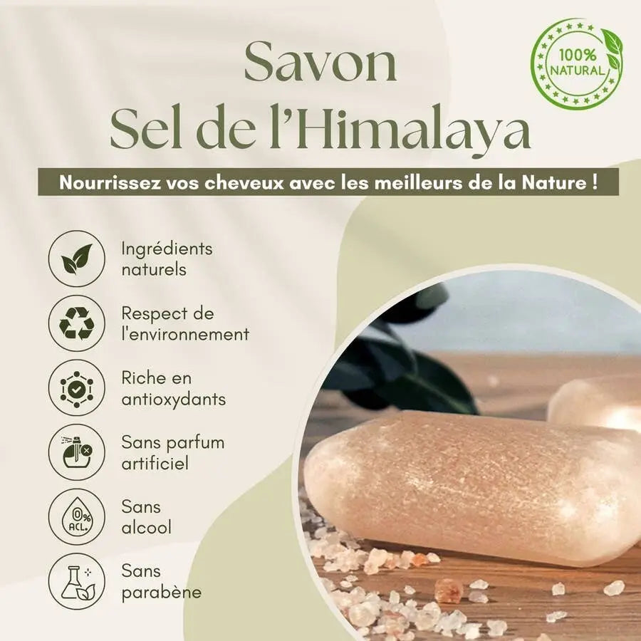Natürliche Himalaya-Salzseife von Zen'Arome für Gesichtspore, Peeling und sanfte Reinigung, mit mineralreichen Salzsteinen.