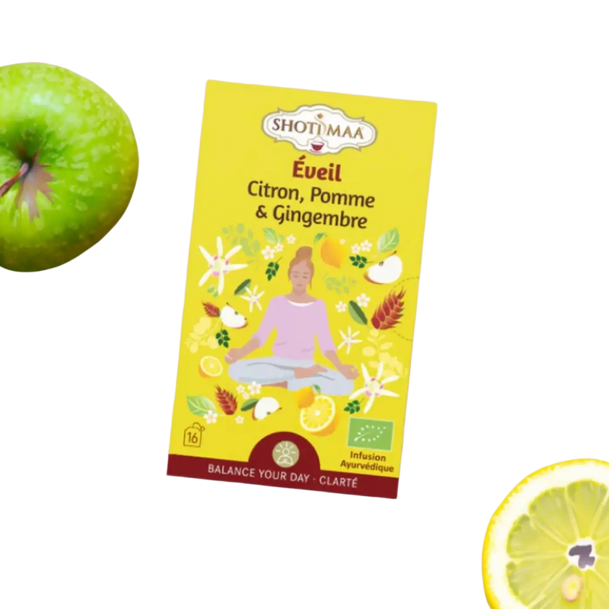 Bio Kräutertee Zen'Arôme mit Zitrone, Apfel und Ingwer in 16 Beuteln, belebender Tee für den Morgen