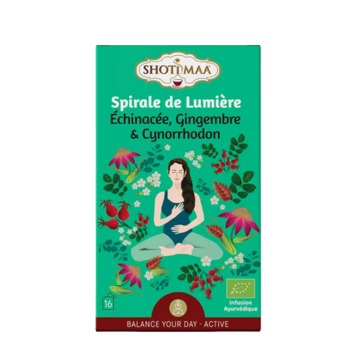 Bio-Kräutertee Zen'Arôme Spirale de Lumière mit belebender Wirkung, in einer stilvollen Verpackung.