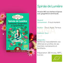 Tealfarbene dose der spirale de lumière belebende infusion von shotimaa mit botanischen illustrationen und echinacea organic
