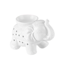 Weißer keramik tandor wax warmer in elefantenform mit dekorativen perforationen und glänzender oberfläche