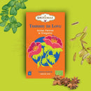 Vibrante orange verpackung von zen’arôme tummy in love bio kräutertee mit anis, fenchel und oregano für entspannende momente