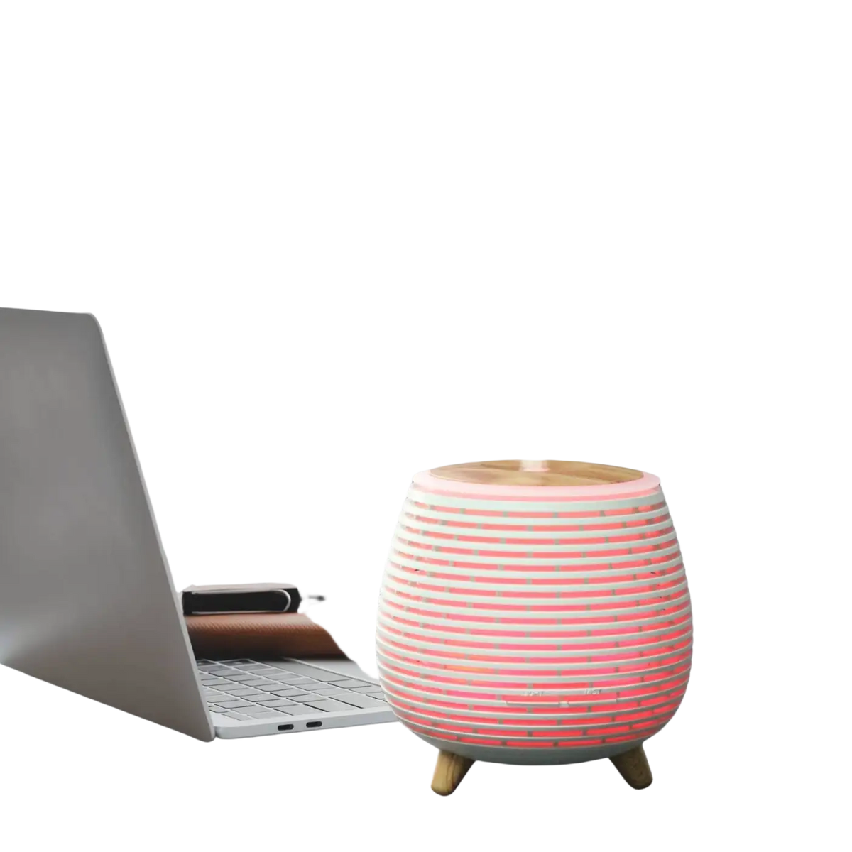 Zen'Arome USB-Duft- und Aromadiffusor Lina in rosa mit gestreiftem Design, ideal für angenehme Raumdüfte und Aromatherapie.