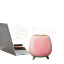Rosa gestreifter keramik aroma diffuser zen’arome lina mit holzdetails und tripod basis für usb fragrance und ätherische öle