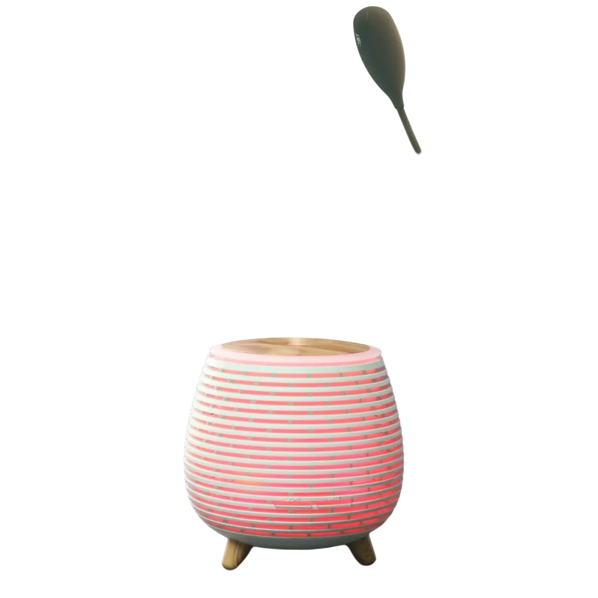 Rosa Zen'Arome USB-Duft- und Aromadiffusor Lina auf einem Tisch mit Duftölflasche und Kabel, stilvoll und modern gestaltet.