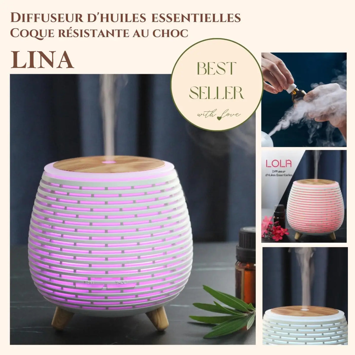 Weißer Zen'Arome USB-Duft- und Aromadiffusor Lina mit gewebtem Design, ideal für angenehmen Raumduft und Aromatherapie.