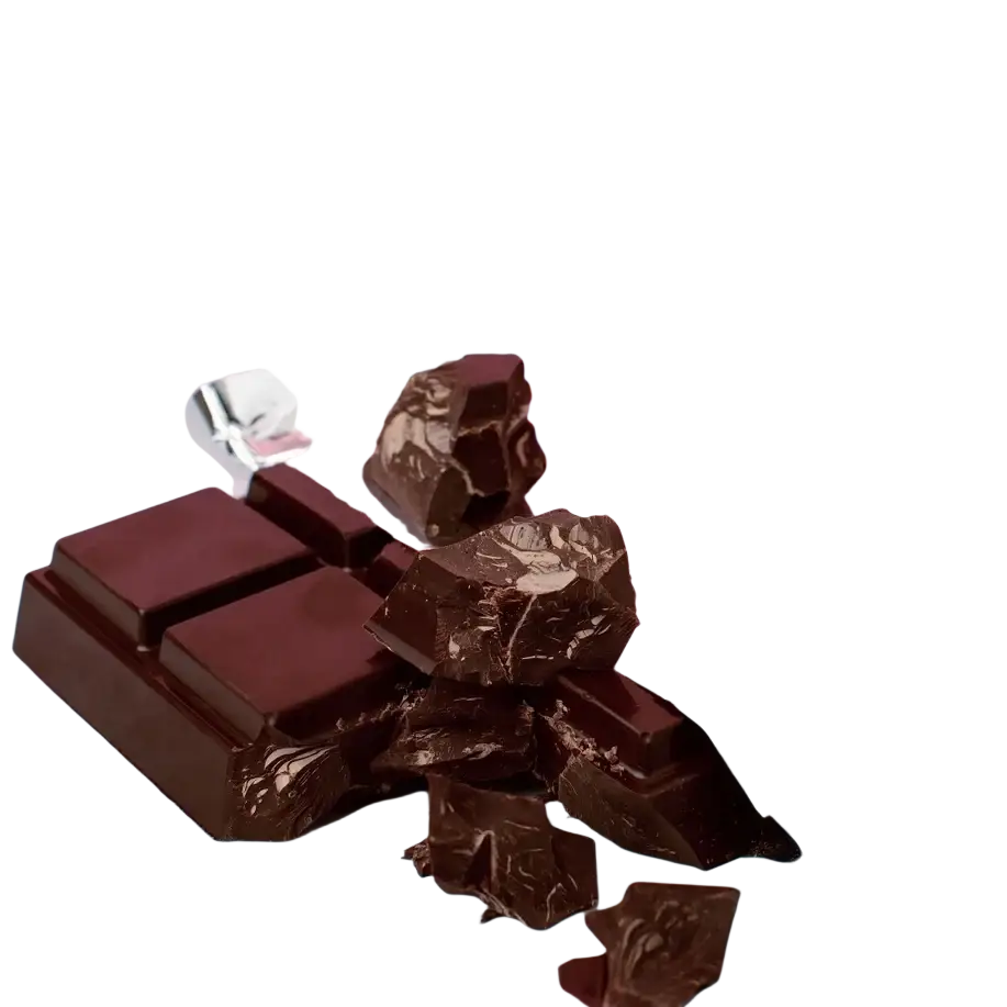 Dunkle zeremonieller kakao schokolade mit glänzender oberfläche und zerbrochenen stücken cacao paste 1kg arriba nacional