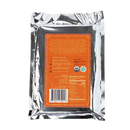 Silberfolie verpackung von zeremonieller kakao 100% arriba nacional cacao paste 1kg mit orangefarbenem etikett und zertifizierungen