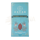 Turquoise zeremonieller kakao bar wrapper with gold foil, cacao pod, coriander, 100 percent cacao with maca by sacred elements blends