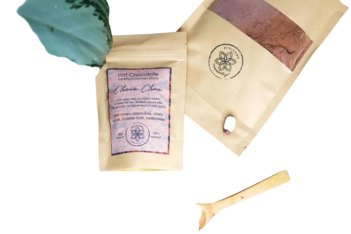 Zeremonieller Kakao Choco Chai mit Reishi, Chaga und Pilzen für heiße Schokolade, Ayamani Naturals, Süßigkeiten & Snacks