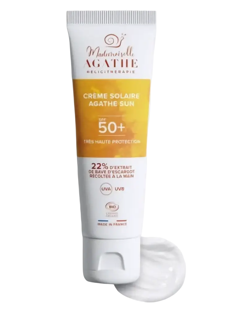 Gesichts-Sonnenschutzcreme von Mademoiselle Agathe mit Lichtschutzfaktor 50+ und Bio-Zertifizierung, ungetönt, natürliche Sonnenschutzcreme