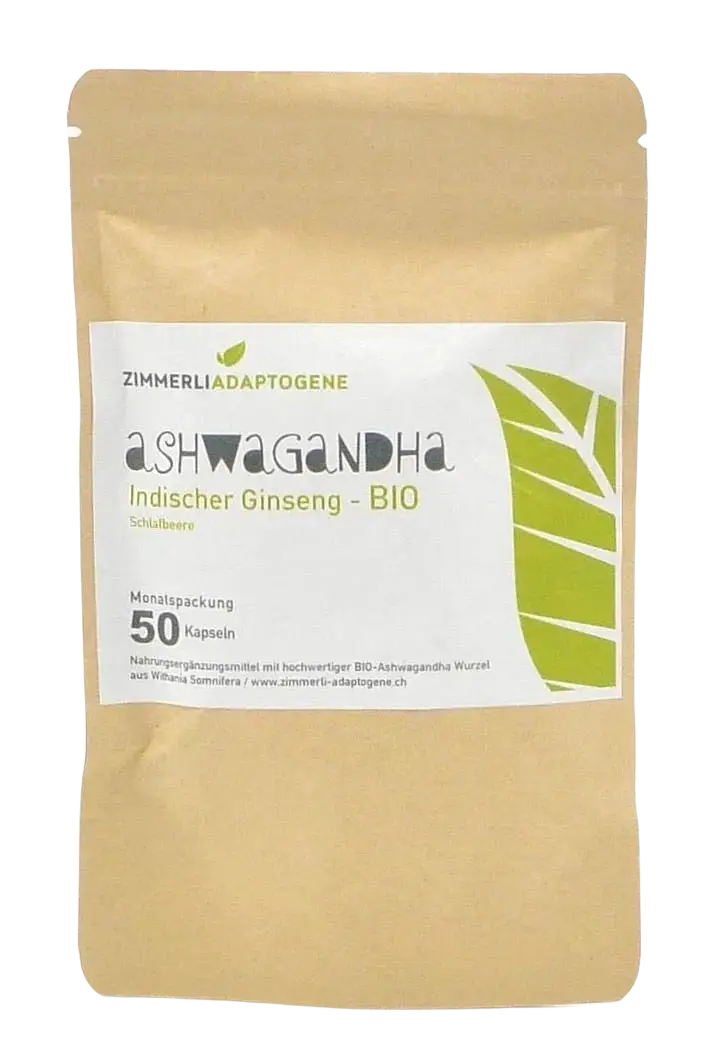 Zimmerli Adaptogene Ashwagandha Kapseln Bio, Einzelkräuter für Kraft, Ruhe und geistige Klarheit, naturbelassen und wirksam