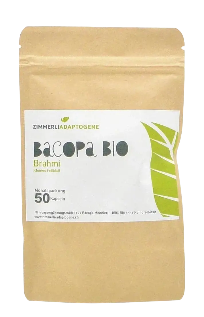 Zimmerli Adaptogene Bacopa (Brahmi) Kapseln, natürliche Einzelkräuter zur Verbesserung von Klarheit, Fokus und Gedächtnisleistung.