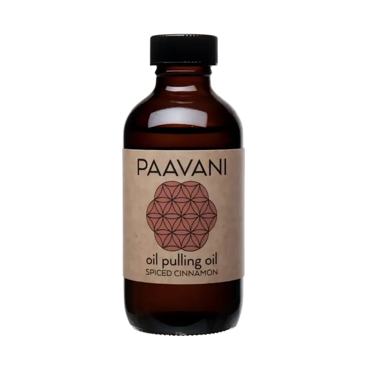 Zimt Ziehöl von Paavani in brauner Glasflasche mit schwarzem Deckel, Mundpflegeprodukt für natürliche Pflege
