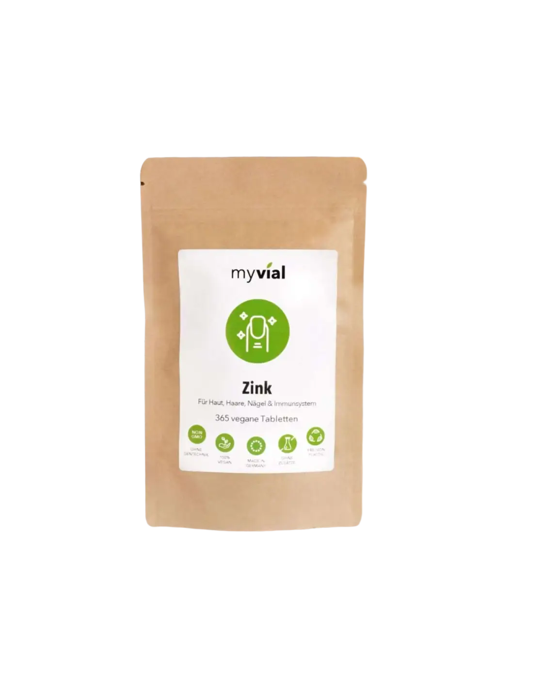 Hochdosierte vegane Zink Tabletten 25mg von myvial, 365 Stück, Nahrungsergänzung, in einer transparenten Verpackung