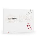 Weißes rechteckiges zinzino balancetest box mit rotem und silbernem moleküldesign für fettsäuren-selbsttest