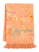 Weicher peachfarbener zuckerwatte lunghi sarong mit lebhaftem floralmuster und dekorativem rand von mana shop